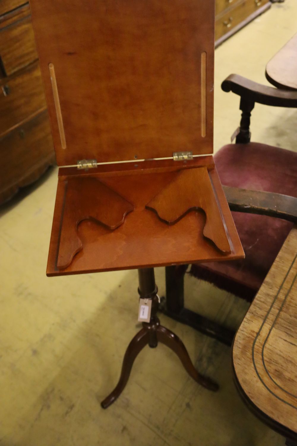 A Georgian style mahogany lectern on tripod base, width 40cm, depth